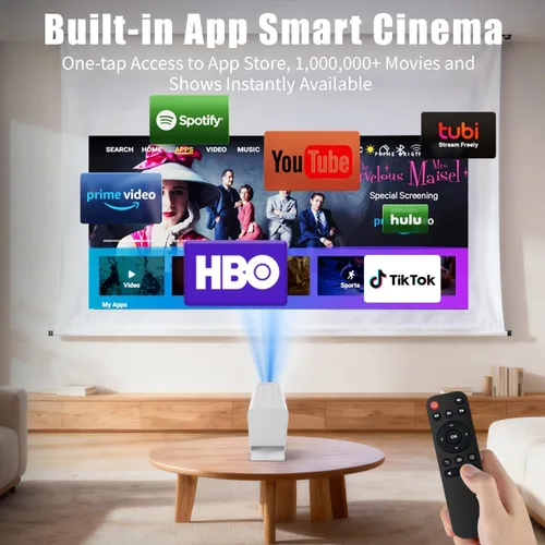 Vista 2 de [Proyector inteligente con aplicaciones] Mini proyector compatible con 4K con WiFi y Bluetooth, proyector de películas XENPONAD para dormitorio