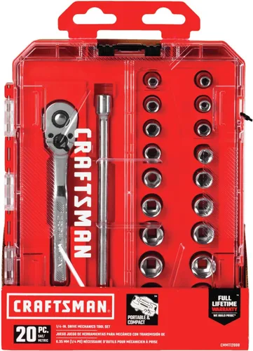 Vista 2 de CRAFTSMAN Juego de zócalos, SAE/métrico, 1/4" Drive, 20 piezas (CMMT12008)