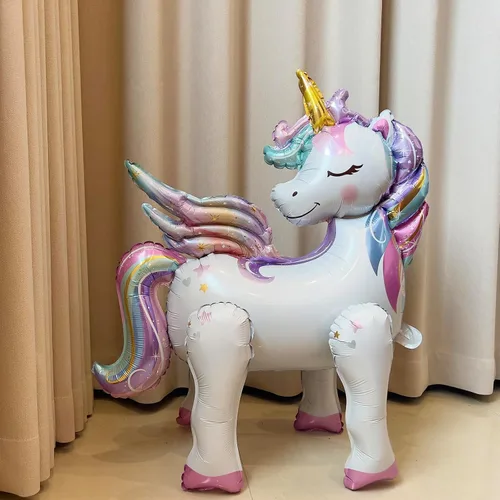 Vista 4 de Globos de unicornio autoestables para decoraciones de cumpleaños de niñas, suministros de fiesta de unicornio arcoíris - 28 pulgadas, paquete de 2