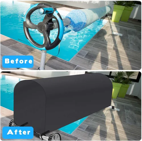 Vista 5 de Woanger Cubierta de carrete solar para piscina, impermeable, resistente a los rayos UV, para piscina enterrada (16 pies, negro)