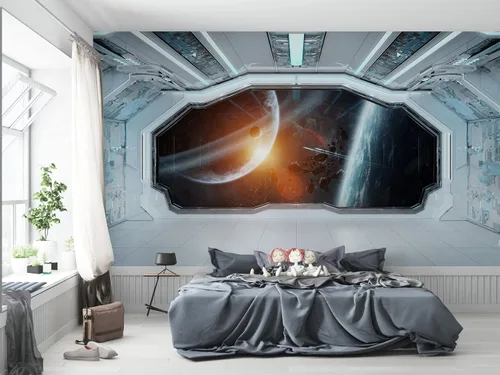 Vista 14 de Niwo ART - Mural de pared Astronauts Explorando Asteroid Spaceship B, Universe Papel tapiz autoadhesivo grande autoadhesivo (64 x 96 pulgadas)