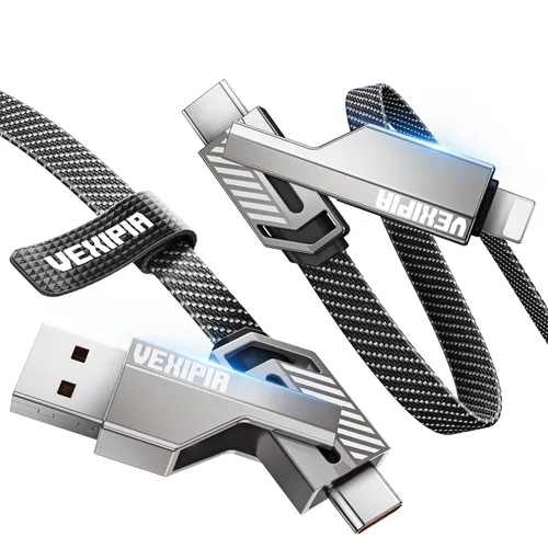 Vista 17 de Cable USB C ultra corto 4 en 1 de 0.6 pies compatible con cable Lightning [carga rápida y transferencia de datos] cable de carga plano trenzado