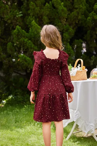 Vista 5 de GRACE KARIN Vestido de otoño para niñas, de manga larga, con volantes, escalonado, brillante, vestido de fiesta de invierno para niñas, talla 5-12