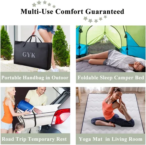 Vista 6 de GYK Cubrecolchón de espuma viscoelástica gruesa, futón de piso japonés plegable para camping, viaje por carretera, tapete de tatami, tela de algodón