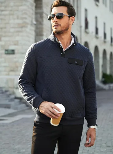 Vista 3 de JMIERR Sudadera acolchada para hombre, casual, de manga larga, cuello alto, con botones