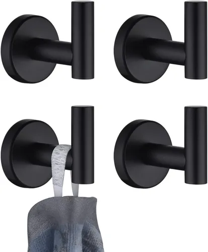Vista 21 de JQK TH100-PB-P2 - Gancho negro para toallas de baño, cocina, garaje, montaje en la pared (paquete de 2), acero inoxidable 304 negro mate, TH100-PB-P2