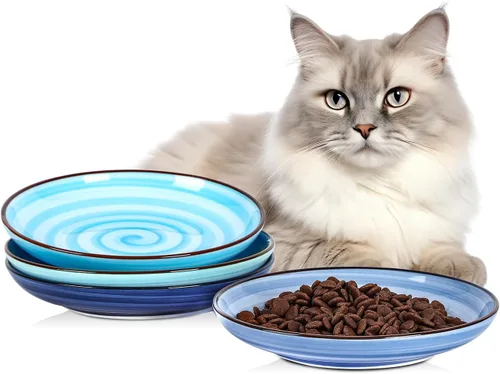 Vista 13 de Selamica Cuencos de cerámica para gatos, 6 pulgadas de ancho poco profundos para aliviar la fatiga de los bigotes, juego de 4, colores surtidos