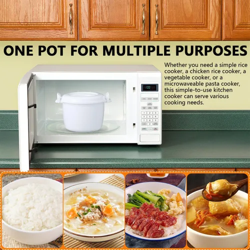 Vista 2 de DOITOOL Olla arrocera para microondas de 2 cuartos de galón, vaporizador para microondas para verduras, 1.8 L profesional micro utensilios de cocina