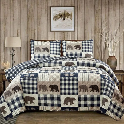 Vista 11 de Market & Place Edredón rústico tamaño individual Juego de 2 piezas de cobija estilo cabaña con funda de almohada Edredón reversible estilo casa