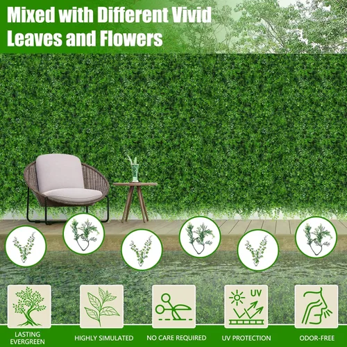 Vista 3 de 6 paneles de pared de césped de 20 x 20 pulgadas, fondo de hierba de helecho artificial con protección UV, paneles de boj de plantas de vegetación