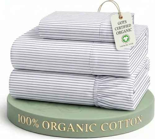 Vista 24 de LANE LINEN - Juego de 2 sábanas de fibras largas 100 % algodón orgánico, percal de fibras largas, ultrasuave y transpirable, para colchones de hasta
