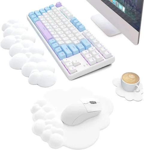 Vista 9 de MANBASNAKE Cloud - Juego de reposamuñecas para teclado con espuma viscoelástica ergonómica, base antideslizante, posavasos para el hogar, oficina