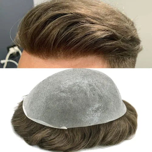 Vista 43 de Pieza de pelo para hombre, sistema de reemplazo de cabello de piel ultra fina para hombres, pieza de pelo de tupé para hombres, cabello humano real