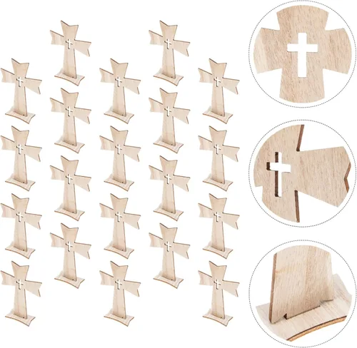 Vista 5 de ABOOFAN 20 piezas de cruces de madera para manualidades, cruces de madera católicas, letreros de mesa para bautismo de primera comunión, centros