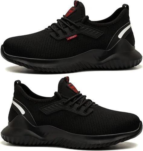 Vista 5 de Kezhiho Zapatos de trabajo con punta de acero para hombre, ligeros, cómodos, antideslizantes, a prueba de pinchazos, zapatos de seguridad