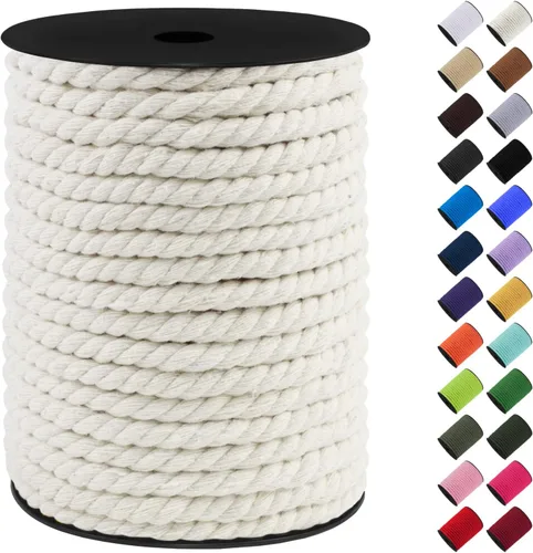 Vista 16 de Cordón de macramé de algodón, 0.315 in x 131 pies, hilo grueso para manualidades, cuerda trenzada de 3 hebras para colgar en la pared, ganchos
