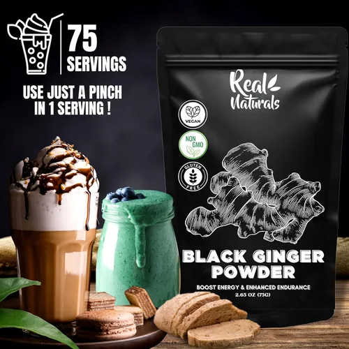 Vista 3 de Polvo de jengibre negro (2.64 onzas) kaempferia parviflora de Real Naturals. Promueve la energía y la resistencia