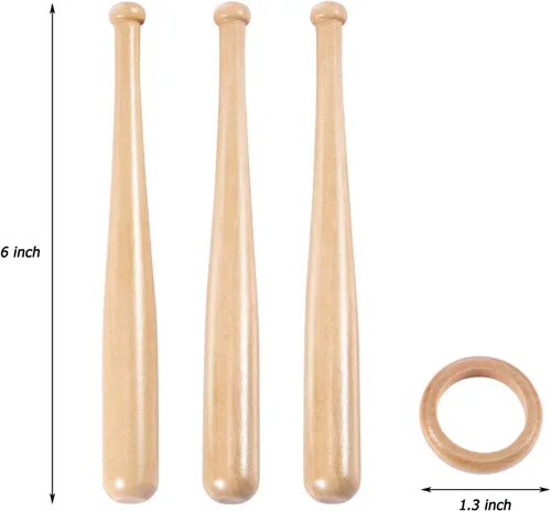 Vista 4 de BaseGoal La exhibición de madera del soporte del sóftbol del béisbol consta de 3 mini bates de béisbol y 1 círculo de madera Baseball Softball
