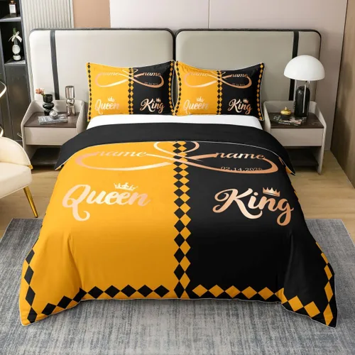 Vista 20 de Erosebridal King and Queen - Funda de edredón personalizada 100% algodón, funda de edredón romántica para el día de San Valentín para los Negro