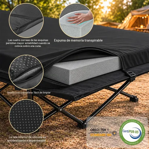 Vista 7 de CYMULA Colchón para Catre de Campamento de 2 pulgadas, Almohadilla para Dormir de Espuma Viscoelástica, Suave, Cálido, Antideslizante, Cubrecolchón