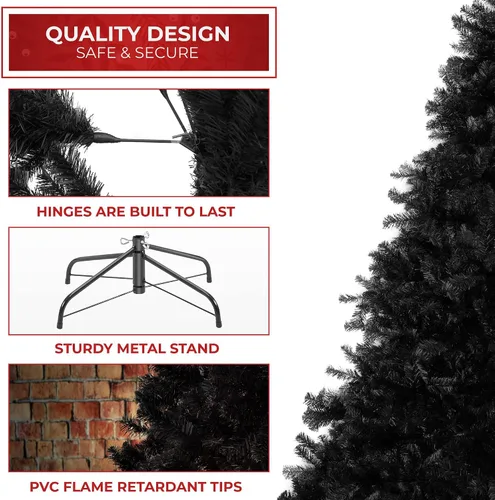 Vista 3 de Árbol de Navidad artificial Casafield de abeto negro de 6 pies con soporte de metal resistente