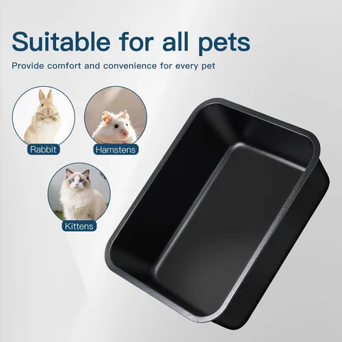 Vista 5 de Caja de arena de acero – Bandeja de arena de metal de alta cara para gatos, revestimiento de pintura negra que no se pela, interior y exterior