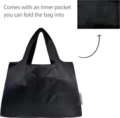 Vista 6 de allydrew Bolsas de comestibles reutilizables de nailon plegables grandes y pequeñas, juego de 2