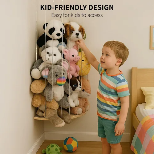 Vista 4 de PUTSKA Organizador colgante para muebles de guardería, almacenamiento de animales de peluche montado en la pared para la habitación del bebé, Liso