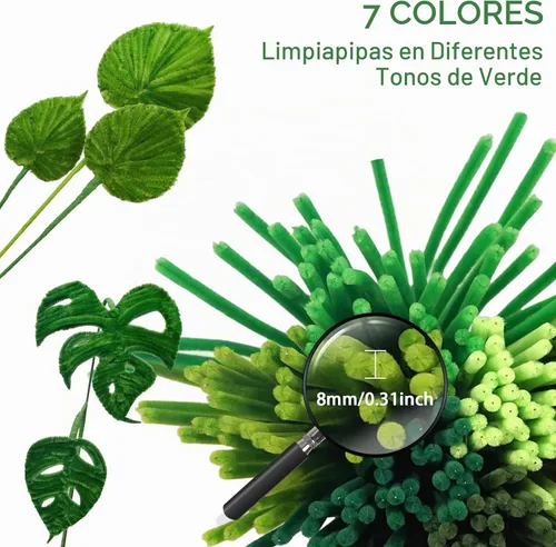 Vista 3 de URSDIART Limpiapipas verdes, 500 piezas, 7 tallos surtidos de chenilla Serie verde