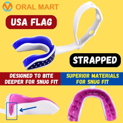 Vista 3 de Oral Mart - Protector bucal deportivo con correa para fútbol, lacrosse, hockey sobre hielo, taekwondo
