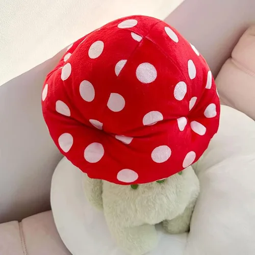 Vista 3 de Enivtfz Juguetes de peluche de rana, 10" linda rana con sombrero de hongo rojo animales de peluche, peluches kawaii, regalo para niños y niñas