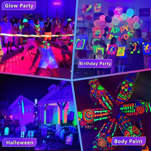 Vista 6 de Paquete de 2 luces negras de 100 W, luz negra LED con enchufe e interruptor de EE. UU., luces negras para brillar, sin fiesta, Halloween, pintura