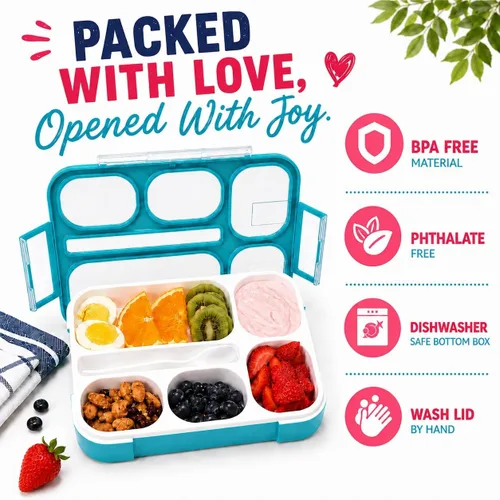 Vista 3 de Bento - Juego de Lonchera para almuerzo o refrigerio, a prueba de fugas, con recipientes, para niños y adultos, libre de BPA, apto para microondas