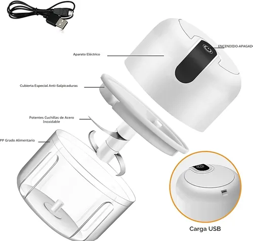 Vista 2 de 250ML Mini licuadora eléctrica de ajo, picadoras de verduras portátiles, triturador de ajo y picador de cebolla, licuadora para vegetales