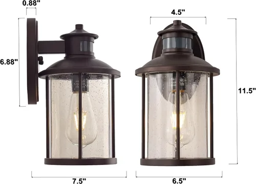 Vista 2 de MICSIU Lámpara de pared exterior con sensor de movimiento de 11.5 pulgadas, aplique de pared para exterior del anochecer al amanecer con cristal