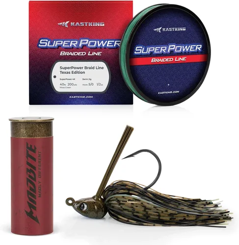 Vista 12 de KastKing Superpower - Línea de pesca trenzada Texas Edition, 4 piezas de señuelos trenzados y lubina, con cebos duros y suaves, agua superior