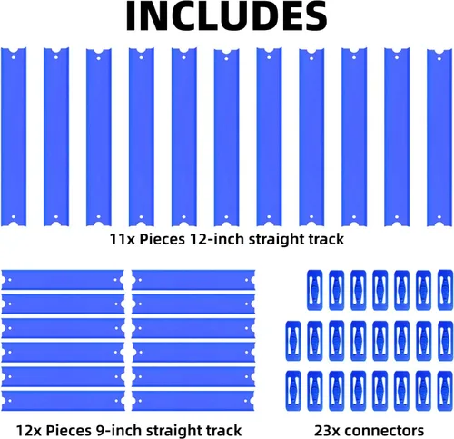Vista 2 de Piezas de repuesto de 20 pies compatibles con Hot Wheels Juego de 23 piezas de riel recto + 23 conectores para coches fundidos a presión 1:64