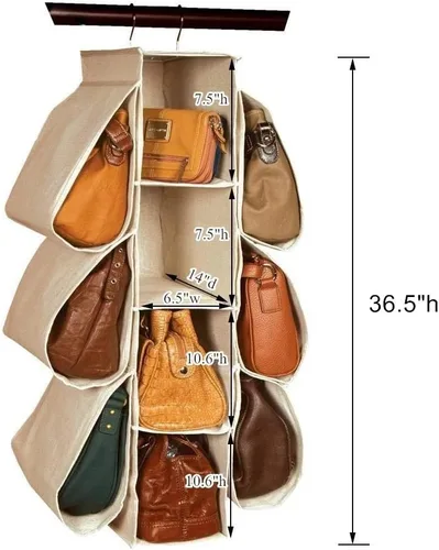 Vista 2 de Organizador Colgante para Bolso y Bolso de Mano Artículos para el Hogar No Tejidos 10 Bolsillos Organizador de Almacenamiento para Clóset