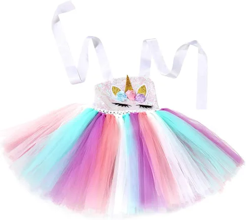 Vista 3 de Soyoekbt Unicorn Costume for Girls Birthday Gifts Kids Unicorn Tutu Dress with Headband Wing for Unicorn Party 1-10Year