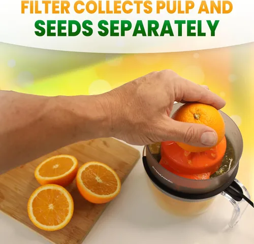 Vista 6 de Exprimidor eléctrico de cítricos – Exprimidor de 3 tazas (24 onzas) de naranja con filtro de semillas, inversa automática, diseño compacto