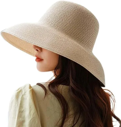 Vista 9 de Women hat Floppy Wide Brim Summer Beach Straw UPF Sun Fisherman's Cold Beige 1