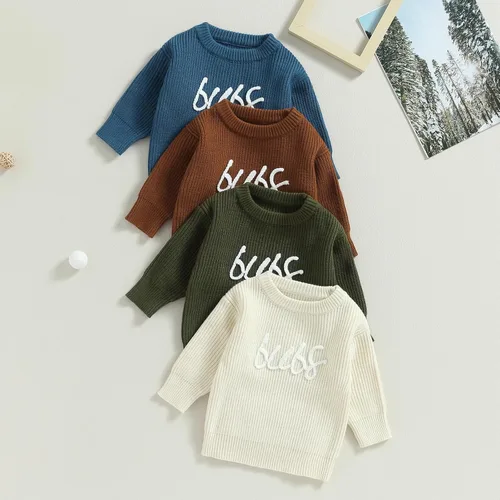 Vista 2 de Suéter de punto para bebé niño y niña, mameluco con patrón de bordado de letras, sudadera de otoño