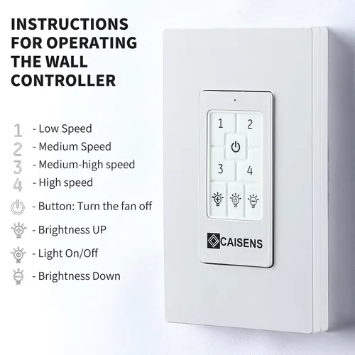 Vista 6 de Ventilador de techo universal con control de pared con interruptor de cuatro velocidades y atenuador de luz LED/incandescente, interruptor de pared