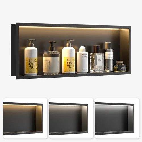 Vista 13 de Acero inoxidable Led Ducha Nicho 18"x12" Cepillado 3-Color LED