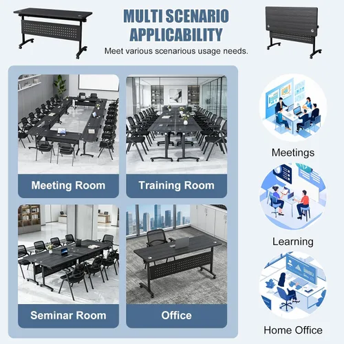 Vista 9 de 62.9in Folding Conference Table, 8 Pack Flip Top Training Tables 1619-black-1