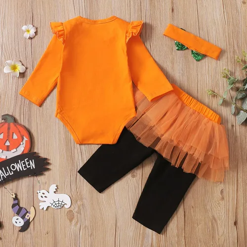 Vista 4 de Traje de Halloween para bebé niña con diadema de calabaza