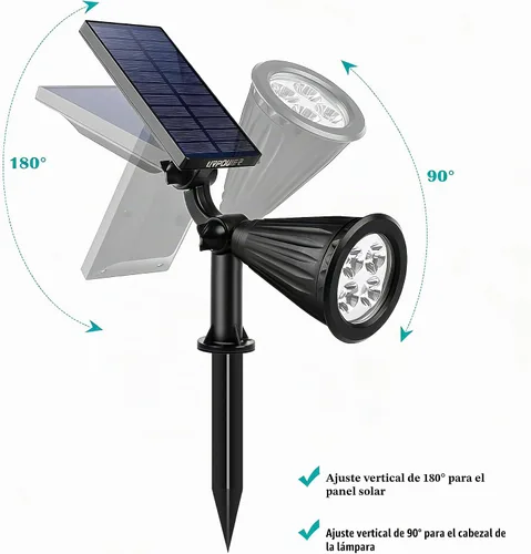 Vista 2 de URPOWER Luces solares para exteriores, focos solares 2 en 1 impermeables con 2 modos de iluminación, focos solares ajustables con encendido y Blanco