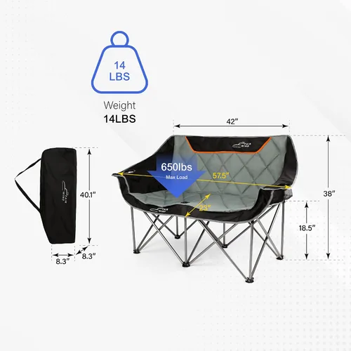 Vista 3 de FAIR WIND Silla de camping plegable totalmente acolchada de gran tamaño, sofá de dos plazas, sofá de campamento, silla doble duo, silla de brazo