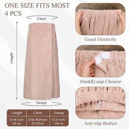Vista 54 de 4 toallas envolventes para mujer, bata de spa con cierre ajustable, parte superior elástica, envoltura ligera para baño y ducha