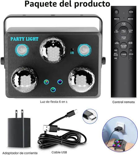 Vista 6 de Luces de fiesta, luz estroboscópica DJ de discoteca, proyector de bola de discoteca para escenario, efecto de rave, luz para clubes de baile, sonido